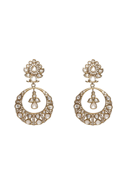 Gold Finish Kundan Polki Chandbali Earrings