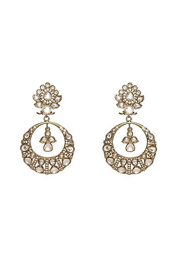 Gold Finish Kundan Polki Chandbali Earrings
