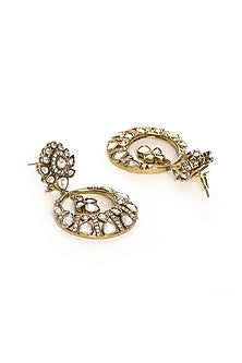 Gold Finish Kundan Polki Chandbali Earrings