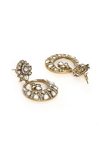 Gold Finish Kundan Polki Chandbali Earrings