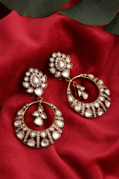Gold Finish Kundan Polki Chandbali Earrings