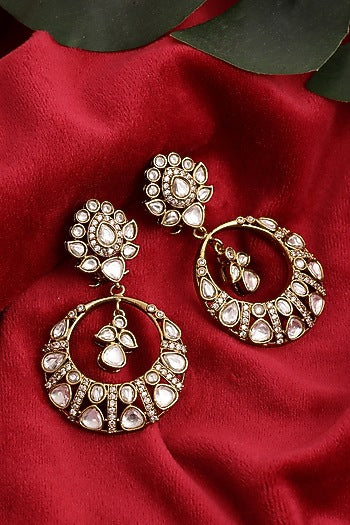 Gold Finish Kundan Polki Chandbali Earrings