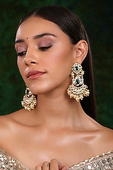 Gold Finish Kundan Polki & Pearl Dangler Earrings