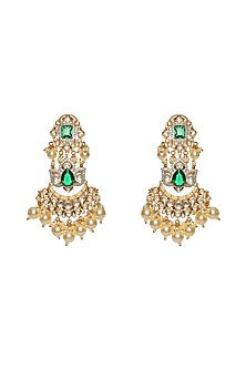 Gold Finish Kundan Polki & Pearl Dangler Earrings
