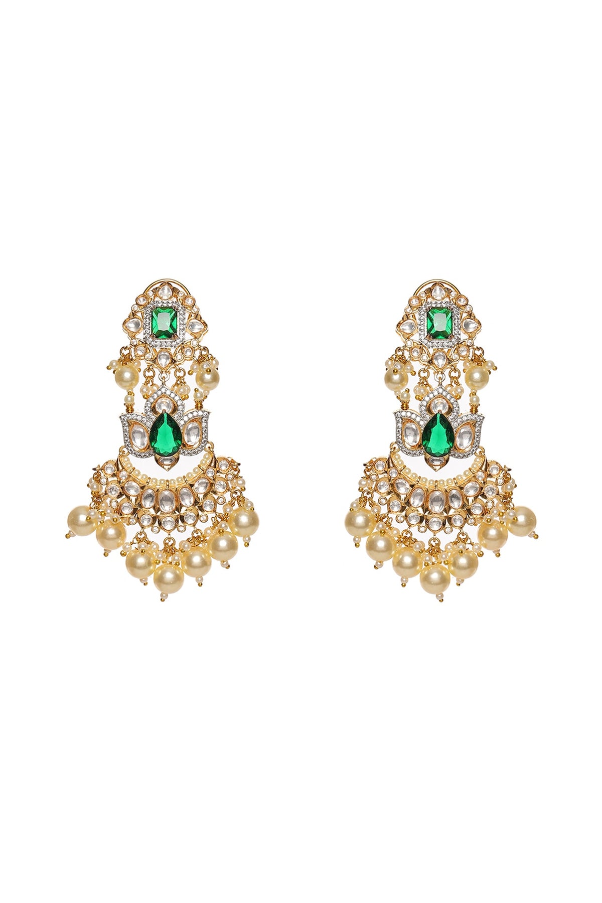 Gold Finish Kundan Polki & Pearl Dangler Earrings