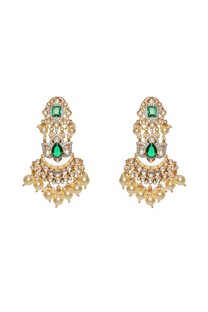 Gold Finish Kundan Polki & Pearl Dangler Earrings