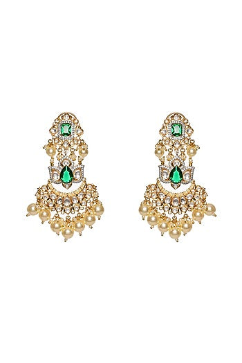 Gold Finish Kundan Polki & Pearl Dangler Earrings