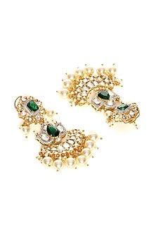Gold Finish Kundan Polki & Pearl Dangler Earrings