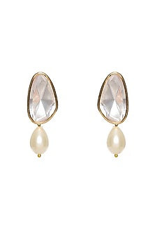 Gold Finish Kundan Polki & Pearl Drop Dangler Earrings
