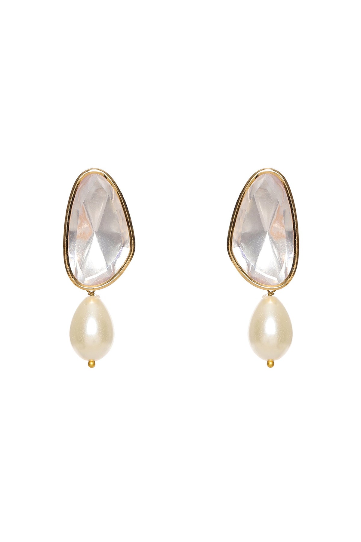 Gold Finish Kundan Polki & Pearl Drop Dangler Earrings
