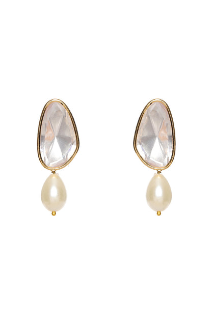 Gold Finish Kundan Polki & Pearl Drop Dangler Earrings