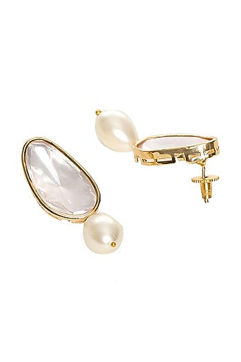 Gold Finish Kundan Polki & Pearl Drop Dangler Earrings