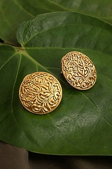 Gold Finish Kundan Polki Stud Earrings