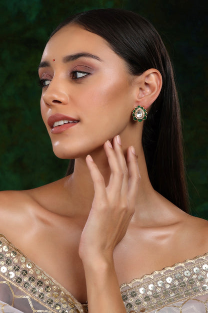 Gold Finish Kundan Polki Teardrop Stud Earrings