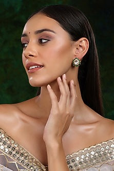 Gold Finish Kundan Polki Teardrop Stud Earrings