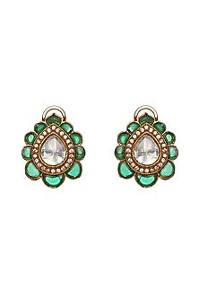 Gold Finish Kundan Polki Teardrop Stud Earrings