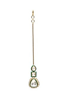 Gold Finish Kundan Polki Meenakari Maang Tikka