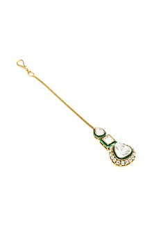 Gold Finish Kundan Polki Meenakari Maang Tikka