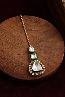 Gold Finish Kundan Polki Meenakari Maang Tikka