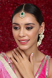 Gold Finish Kundan Polki & Emerald Maangtikka