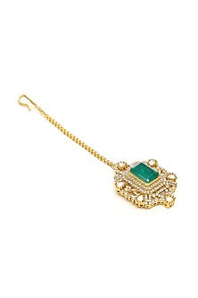Gold Finish Kundan Polki & Emerald Maangtikka