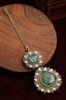 Gold Finish Kundan Polki & Diamond Maang Tikka