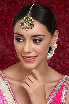 Gold Finish Kundan Polki Multi-colored Meenakari Maang Tikka