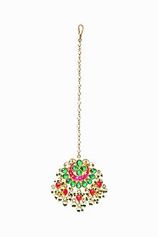 Gold Finish Kundan Polki Multi-colored Meenakari Maang Tikka