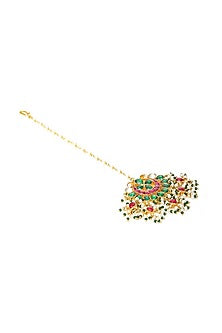 Gold Finish Kundan Polki Multi-colored Meenakari Maang Tikka