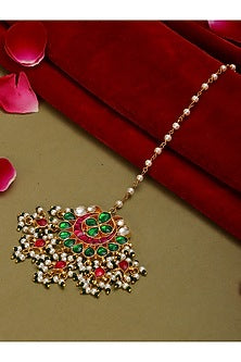 Gold Finish Kundan Polki Multi-colored Meenakari Maang Tikka