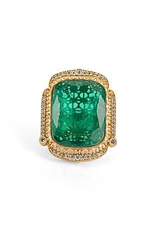 Gold Finish Emerald Ring