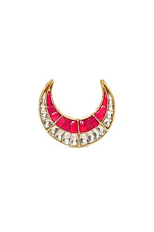 Gold Finish Kundan Polki Half Moon Ring
