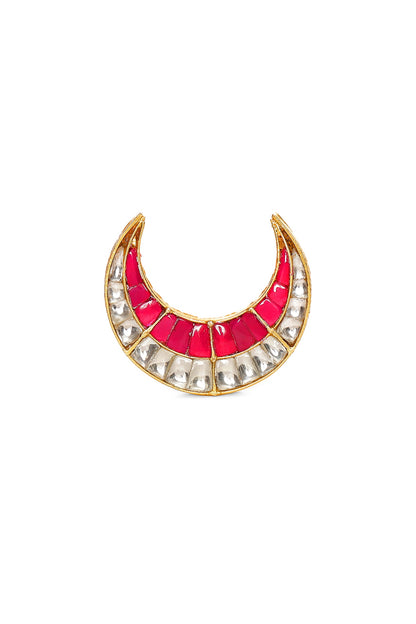 Gold Finish Kundan Polki Half Moon Ring