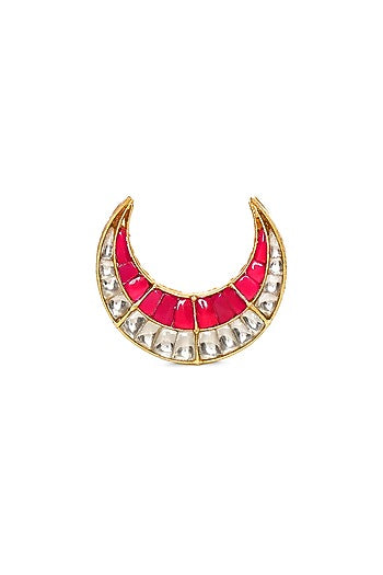 Gold Finish Kundan Polki Half Moon Ring