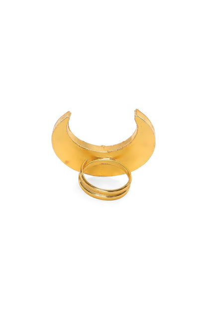 Gold Finish Kundan Polki Half Moon Ring