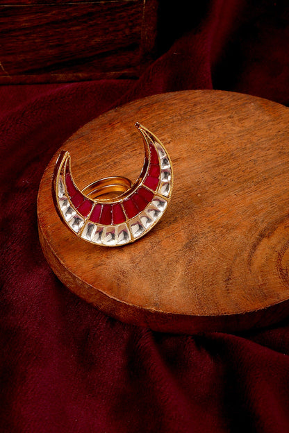 Gold Finish Kundan Polki Half Moon Ring