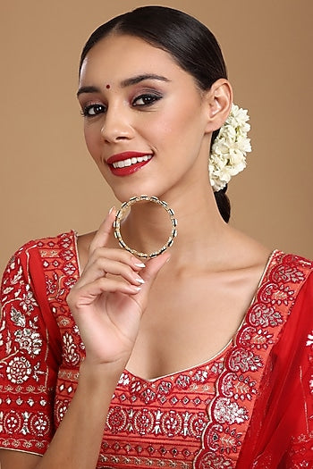 Gold Finish Kundan Polki Meenakari Bangle