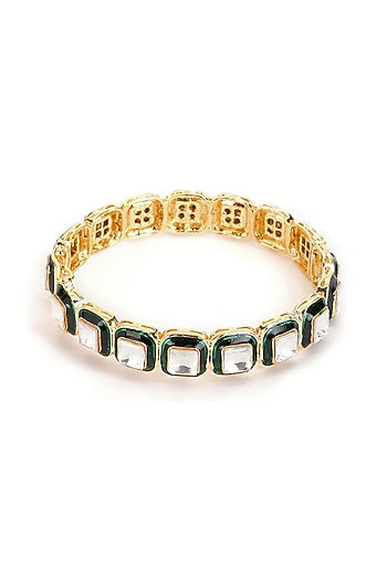 Gold Finish Kundan Polki Meenakari Bangle