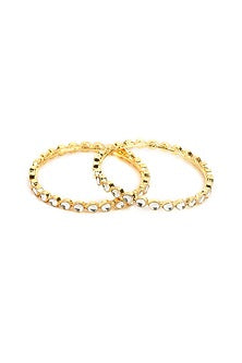 Gold Finish Kundan Polki Bangles (Set Of 2)