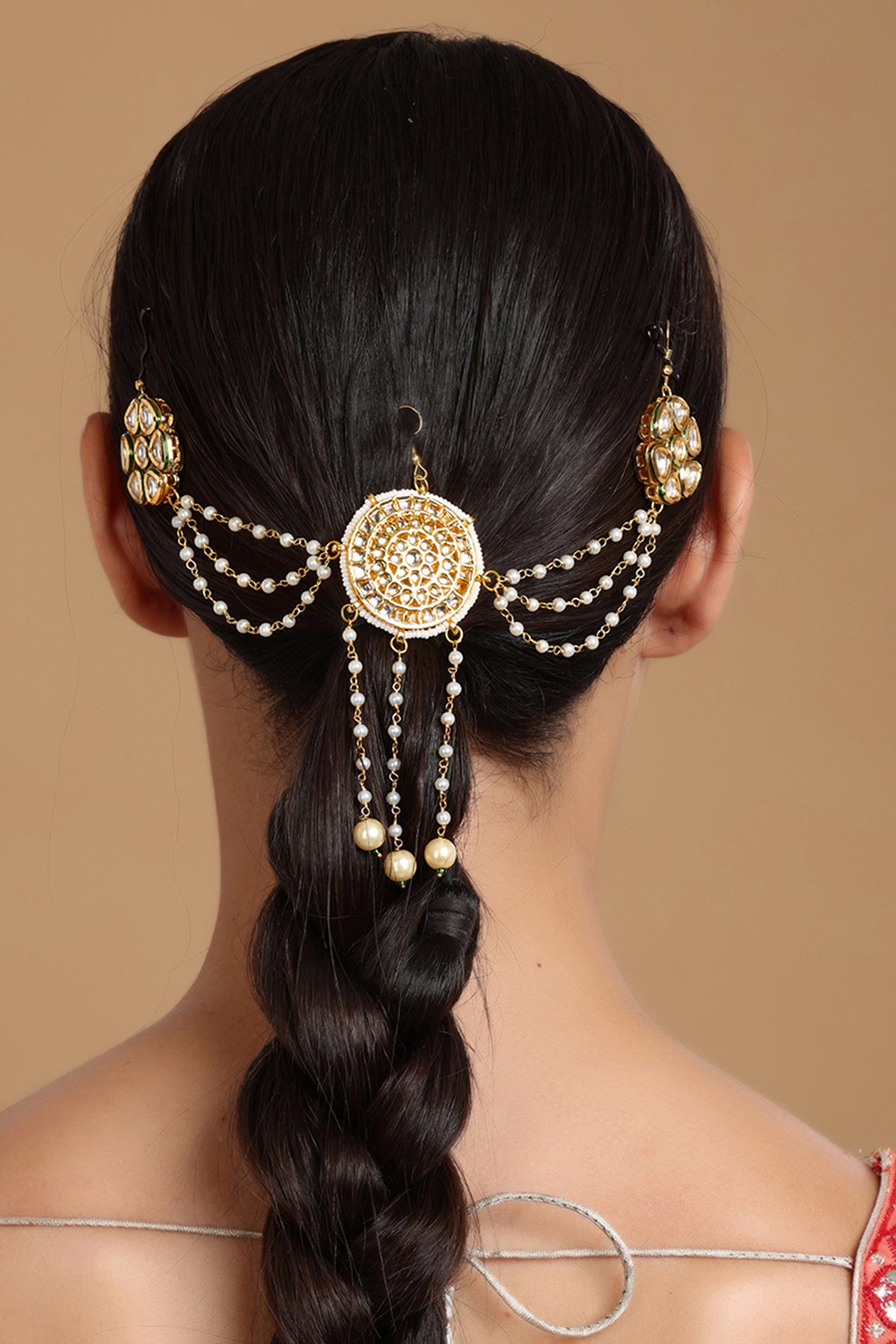 Gold Finish Kundan Polki & Pearl Juda Pin