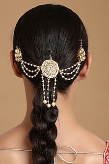 Gold Finish Kundan Polki & Pearl Juda Pin