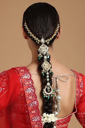 Gold Finish Kundan Polki & Stone Hair Braid
