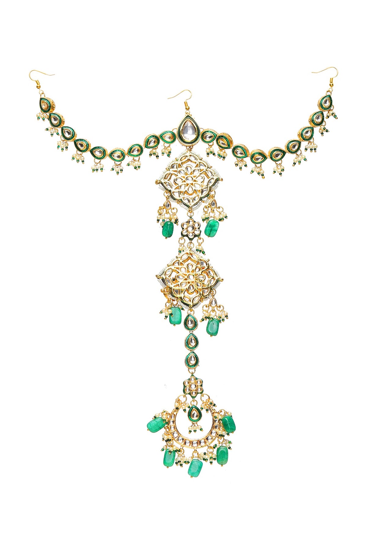 Gold Finish Kundan Polki & Stone Hair Braid