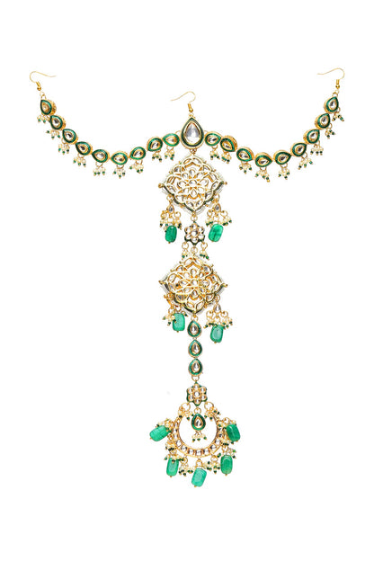 Gold Finish Kundan Polki & Stone Hair Braid