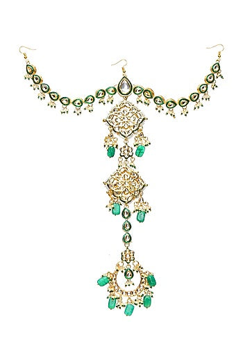 Gold Finish Kundan Polki & Stone Hair Braid