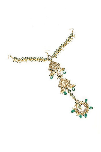 Gold Finish Kundan Polki & Stone Hair Braid