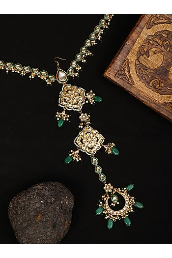 Gold Finish Kundan Polki & Stone Hair Braid