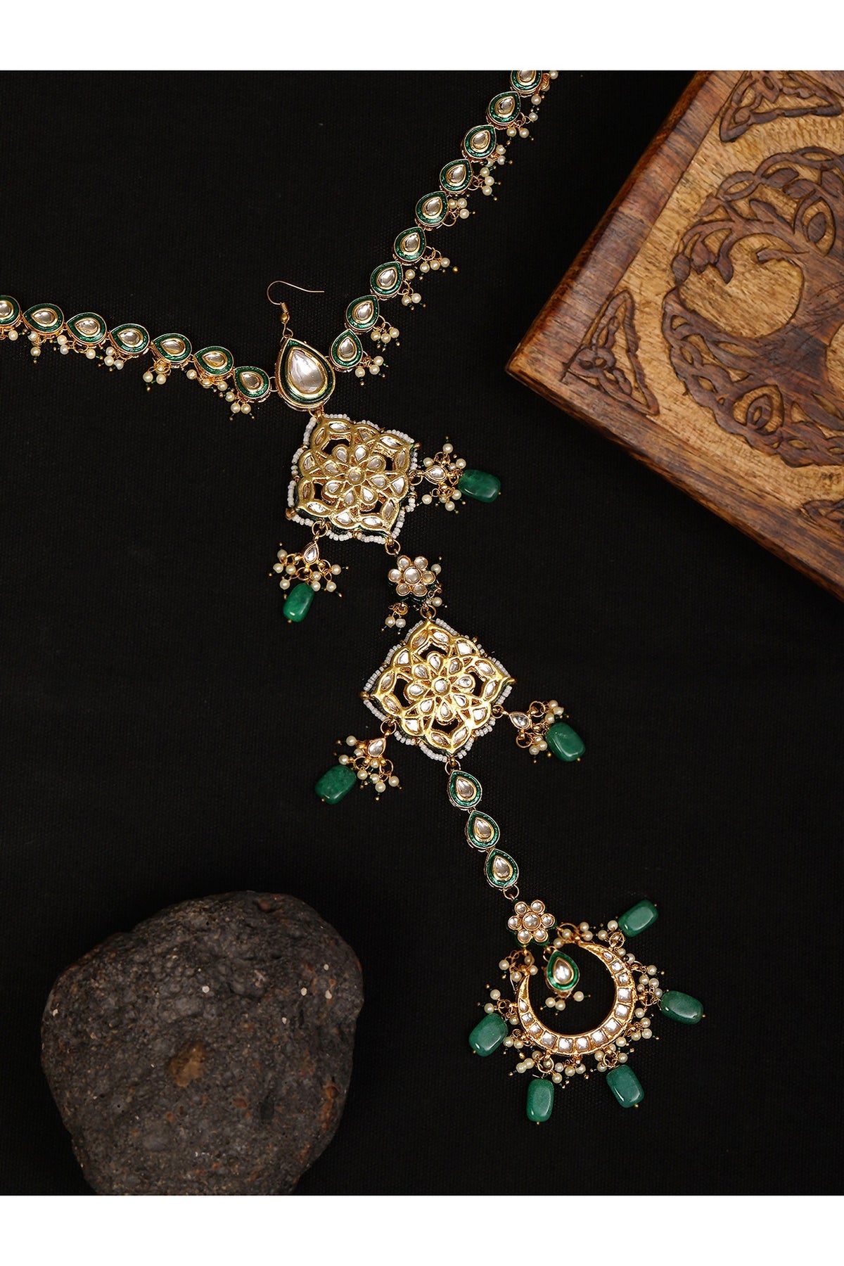 Gold Finish Kundan Polki & Stone Hair Braid
