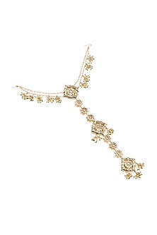 Gold Finish Kundan Polki & Pearl Hair Braid