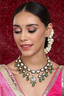 Gold Finish Kundan Polki & Stone Meenakari Necklace